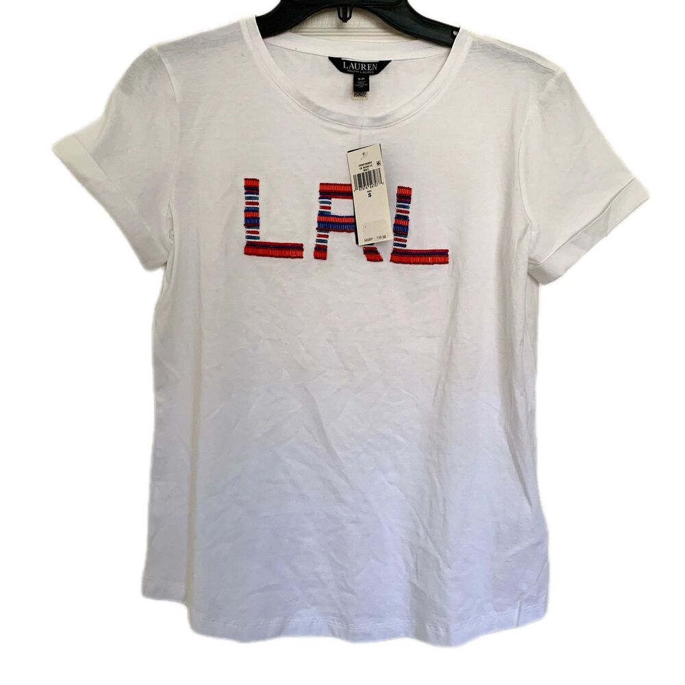 Lauren Ralph Lauren Women’s NWT white tee shirt with logo on front size Small